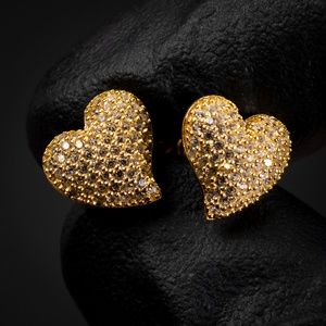 Cute Gold 925 Sterling Silver Womens Pretty Best Heart Fashion Stud Earrings